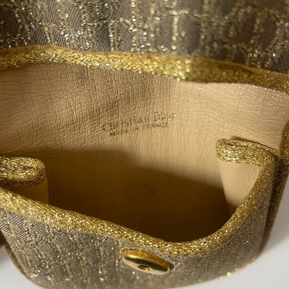 Dior Vintage Monograph Gold Clutch with Coin Purse Designer Logo - Picture 12 of 14